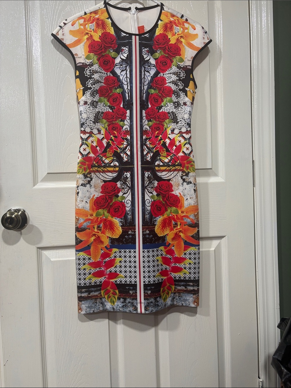 Clover Canyon Red & Orange Floral Zip-Front Sheath Dress